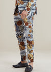 Blue Brown Coin Ancient Print Pants