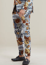 Blue Brown Coin Ancient Print Pants