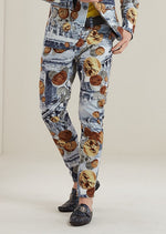 Blue Brown Coin Ancient Print Pants