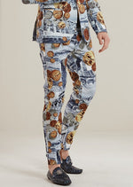 Blue Brown Coin Ancient Print Pants