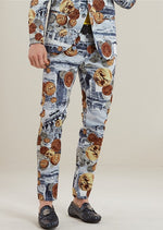 Blue Brown Coin Ancient Print Pants