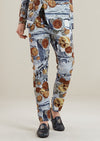 Blue Brown Coin Ancient Print Pants