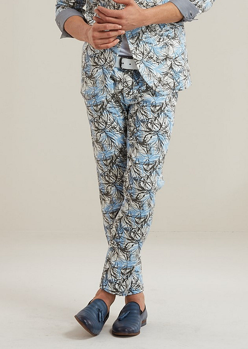 Blue Floral Stretch Cotton Pants