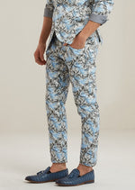 Blue Floral Stretch Cotton Pants