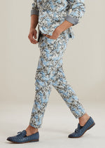 Blue Floral Stretch Cotton Pants
