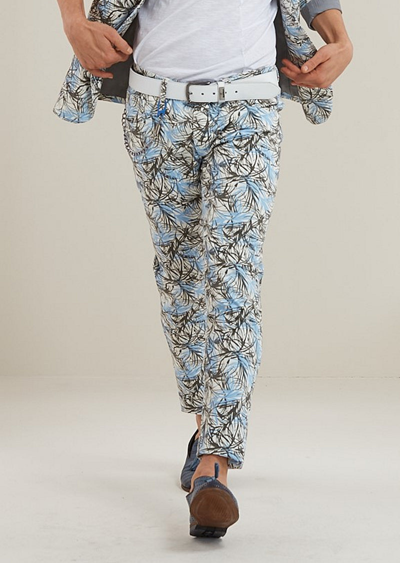 Blue Floral Stretch Cotton Pants