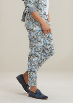 Blue Floral Stretch Cotton Pants