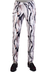 Beige Abstract Stretch Cotton Pants