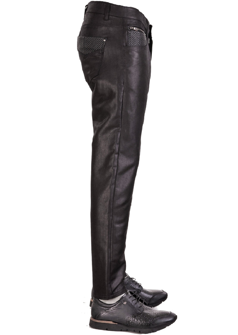 Black Zipper Waxed Pants