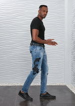 Blue Laser Baroque Motif Jeans