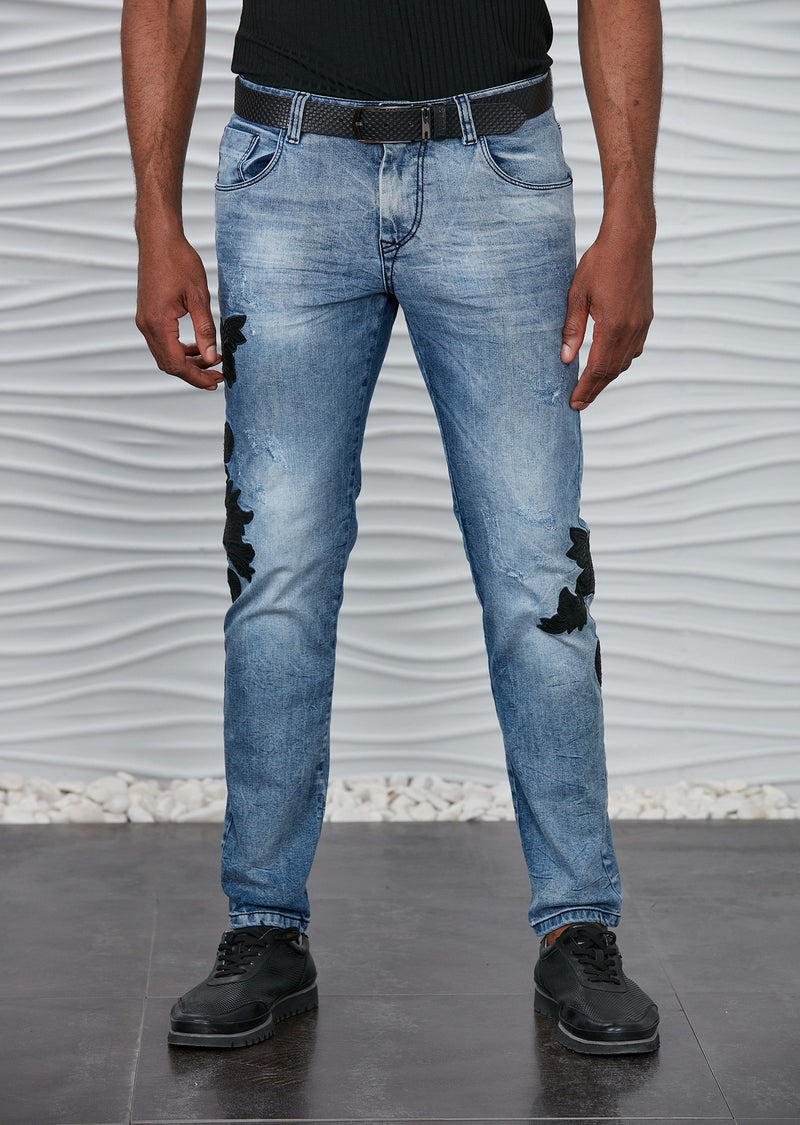 Blue Laser Baroque Motif Jeans