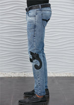 Blue Laser Baroque Motif Jeans