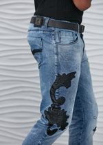 Blue Laser Baroque Motif Jeans