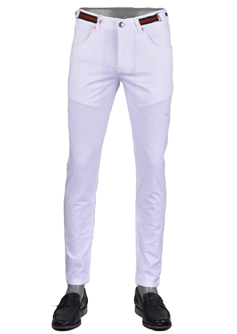 White Red Green Ribbon Stretch Pants