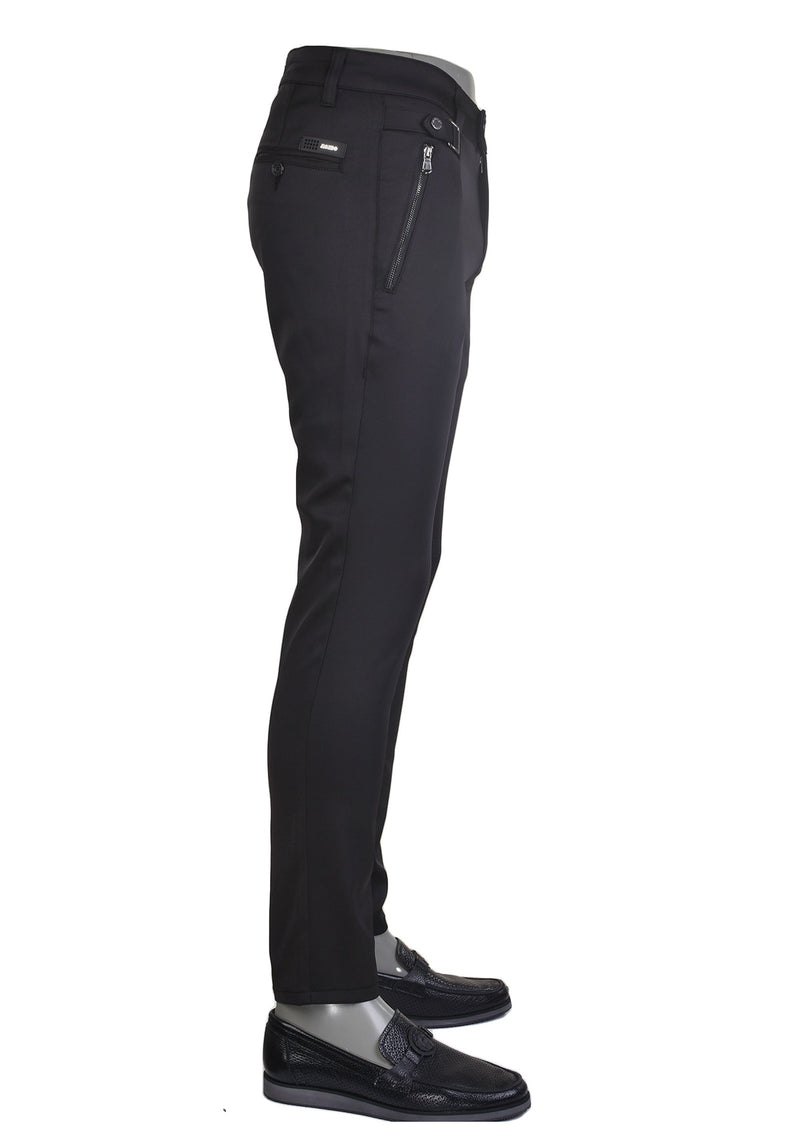 Black Silver Buckle Zipper Pants