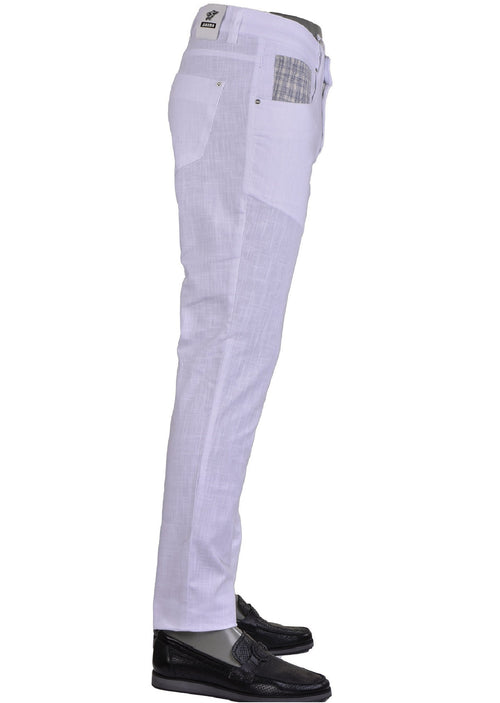 White Patch Detailed Linen Pants