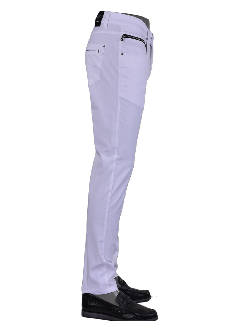 White Tech Stretchy Zipper Pants
