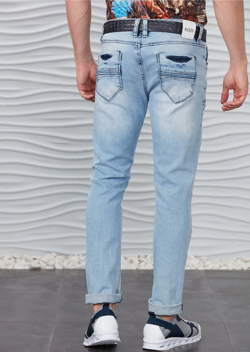 Blue Pleat Detailed Jeans