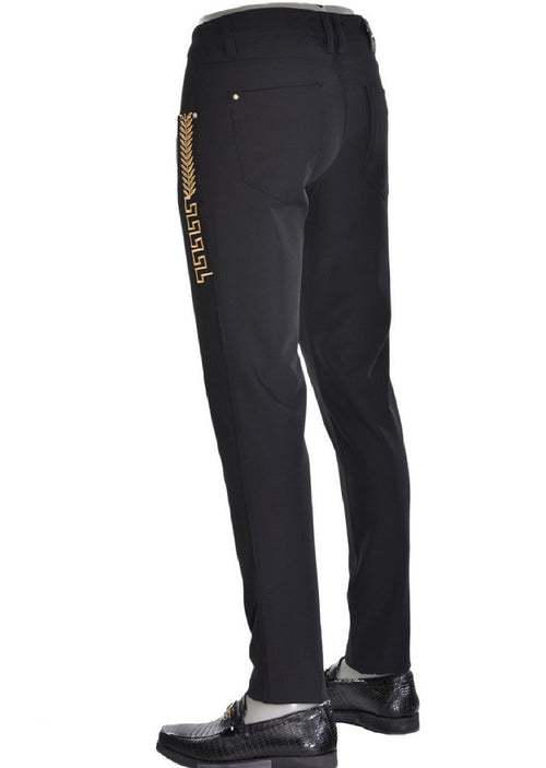 Black Gold Meander Embroidered Pants