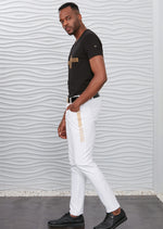 White Gold Meander Embroidered Pants