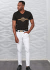 White Gold Meander Embroidered Pants