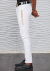 White Gold Meander Embroidered Pants