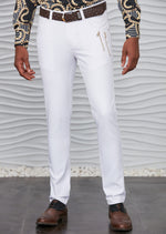 White Silver Vertical Zipper Pants