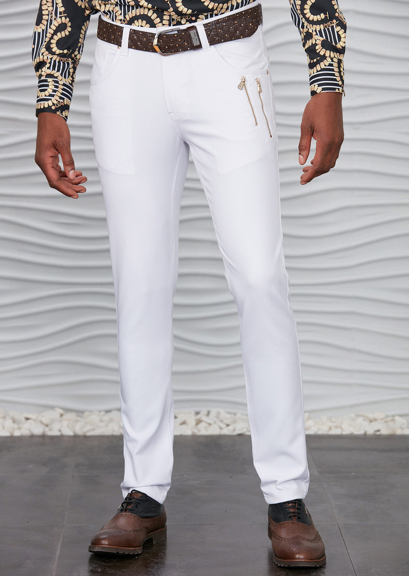 White Gold Vertical Zipper Pants