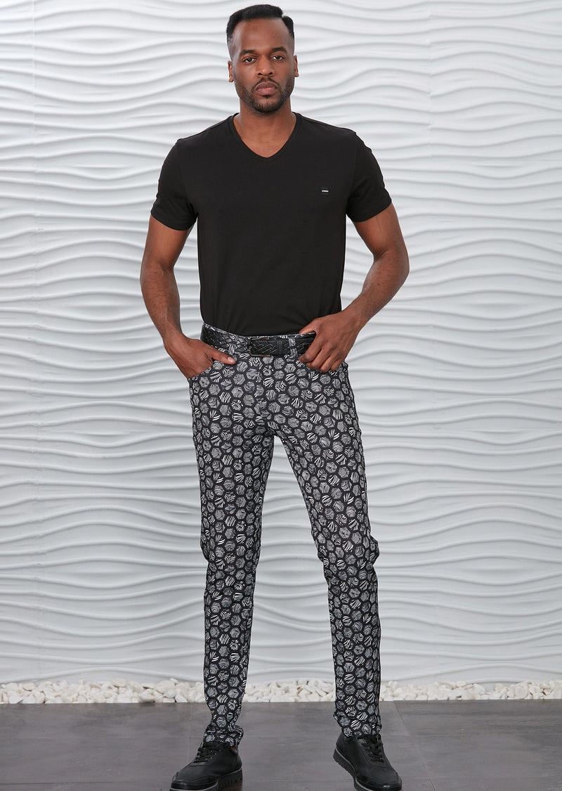 Black Hexagon Print Pants