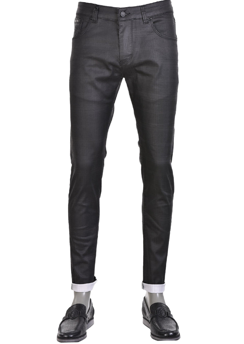 Black Double Zipper Waxed Pants