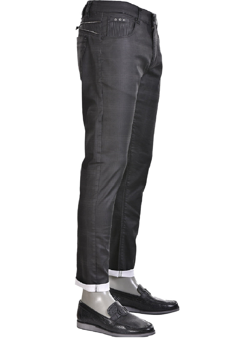 Black Double Zipper Waxed Pants