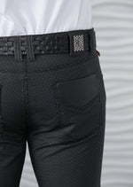 Black Emboss Waxed Zipper Pants