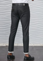 Black Emboss Waxed Zipper Pants