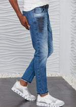 Blue Washed Studded Luxe Jeans