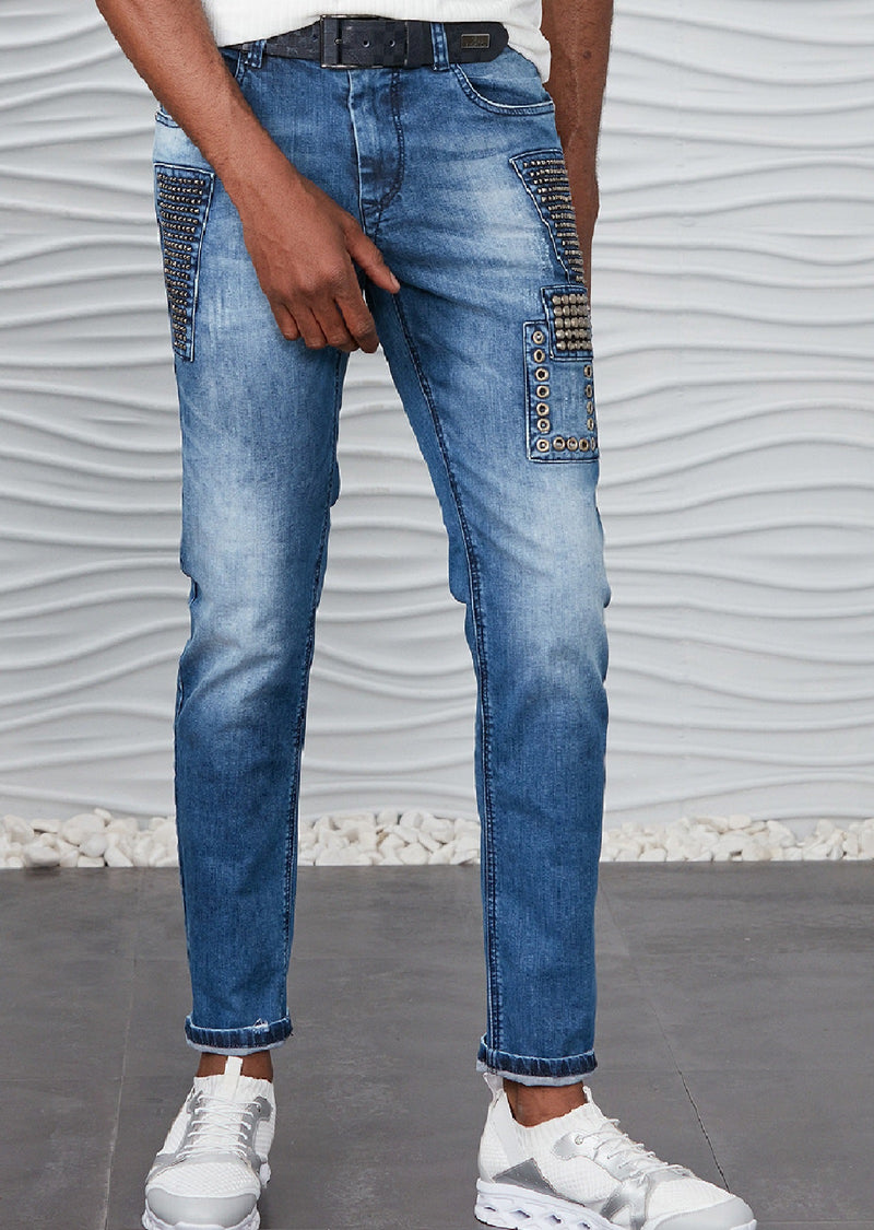 Blue Washed Studded Luxe Jeans