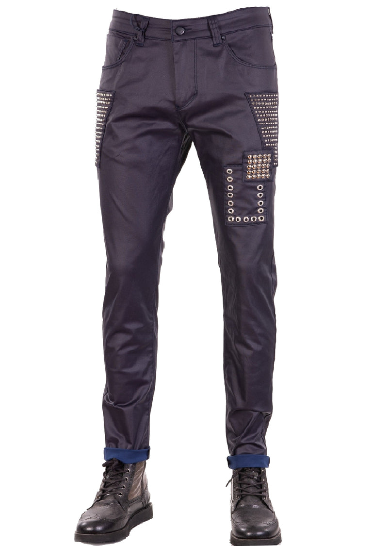 Navy Waxed Studded Luxe Jeans