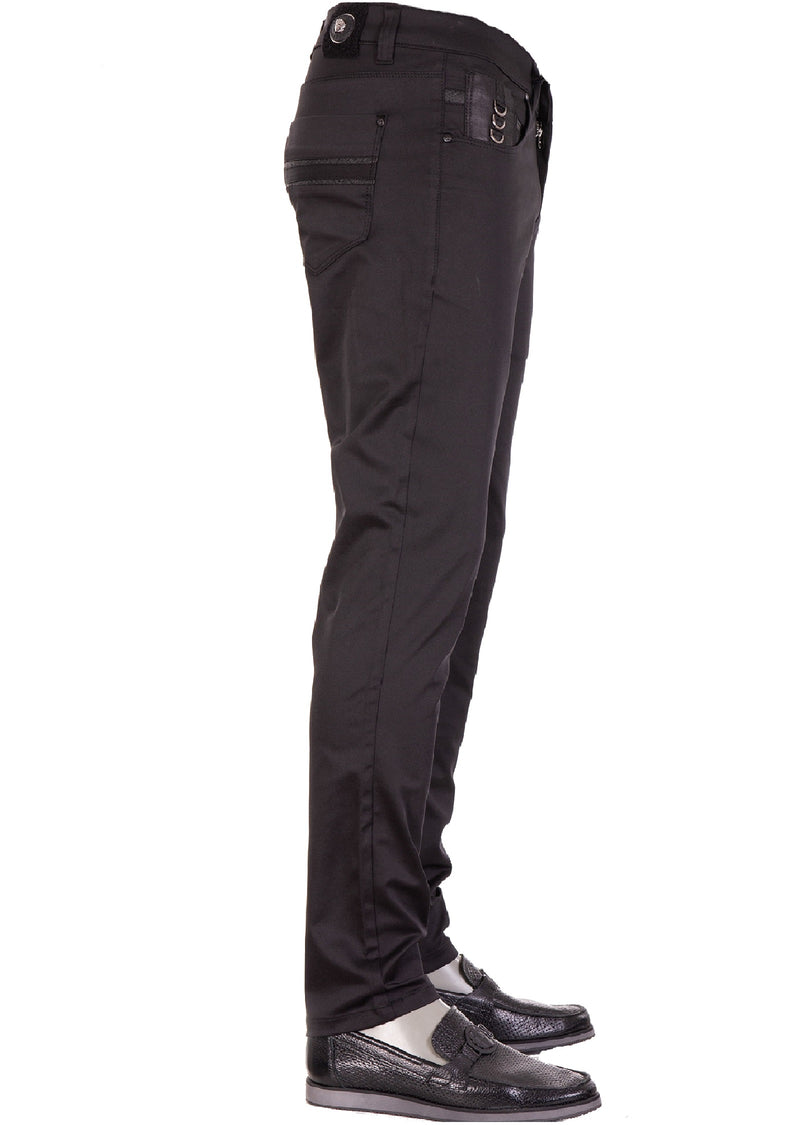 Black Triple D-Buckle Tech Pants