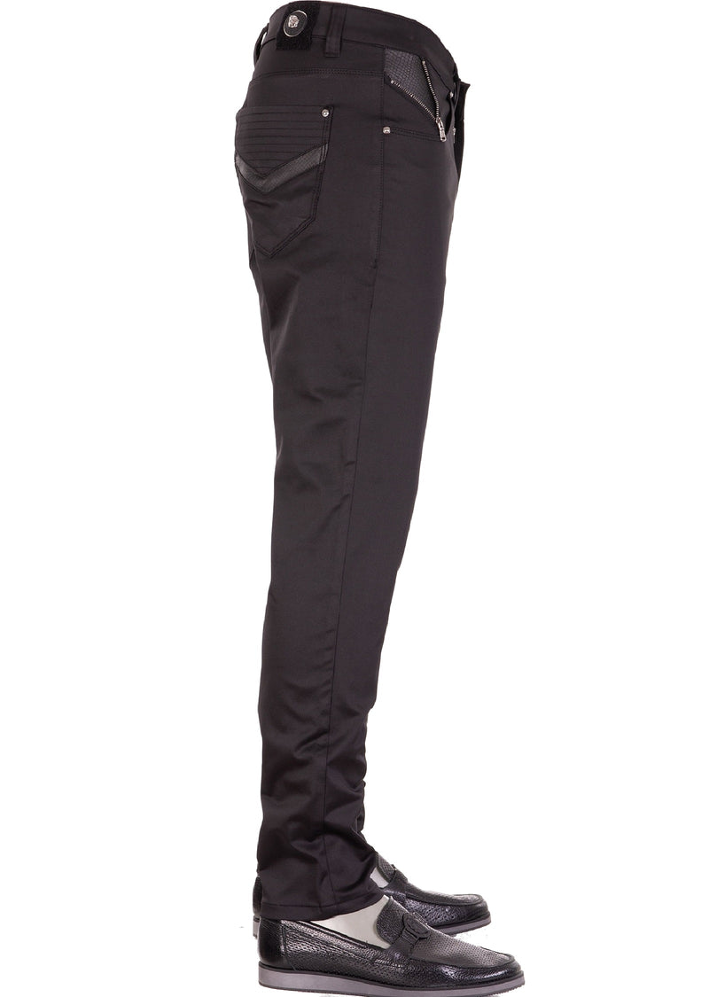 Black Zipper Leather Tech Pants