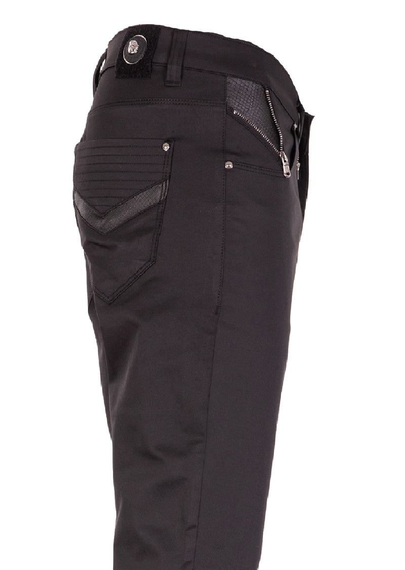 Black Zipper Leather Tech Pants
