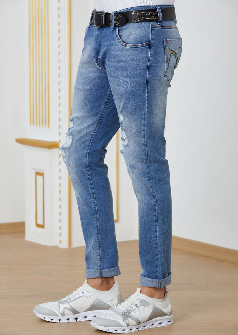 Blue Crown Embroidery Jeans