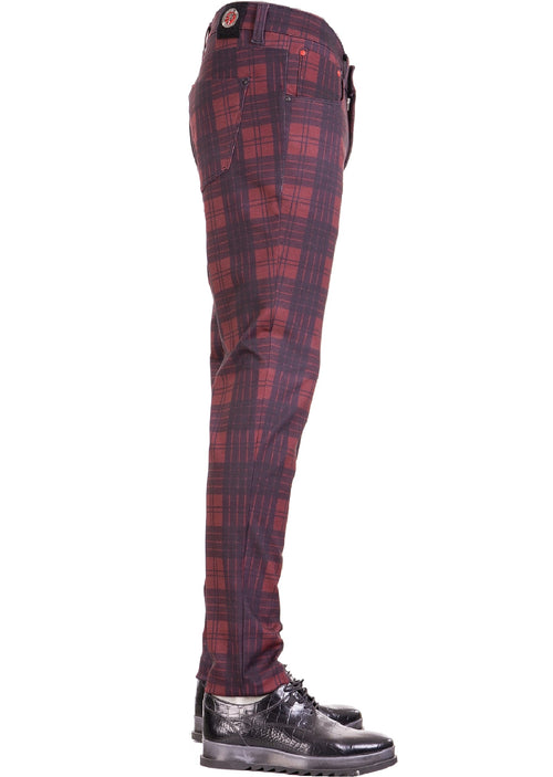 Burgundy "Nyc" Plaid Stretch Pants