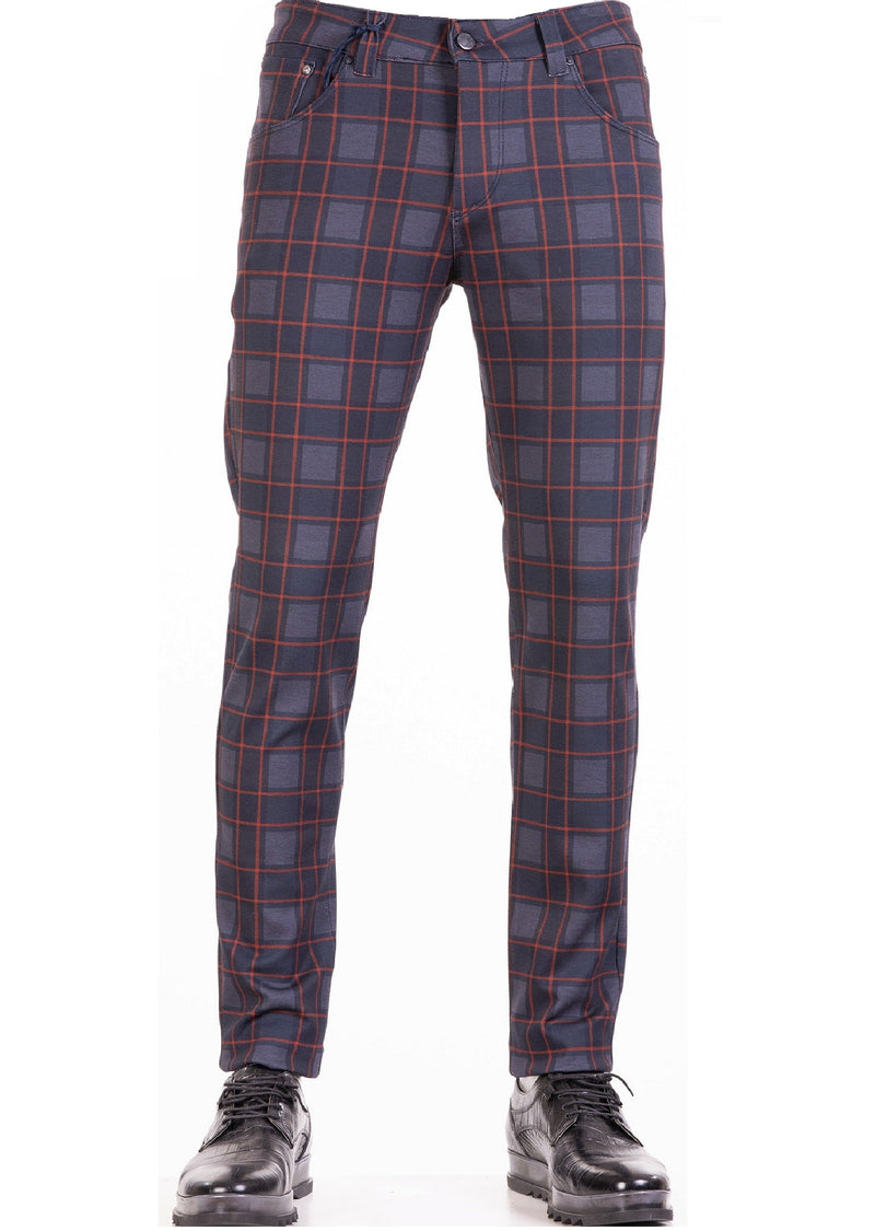 Navy "Nyc" Plaid Stretch Pants
