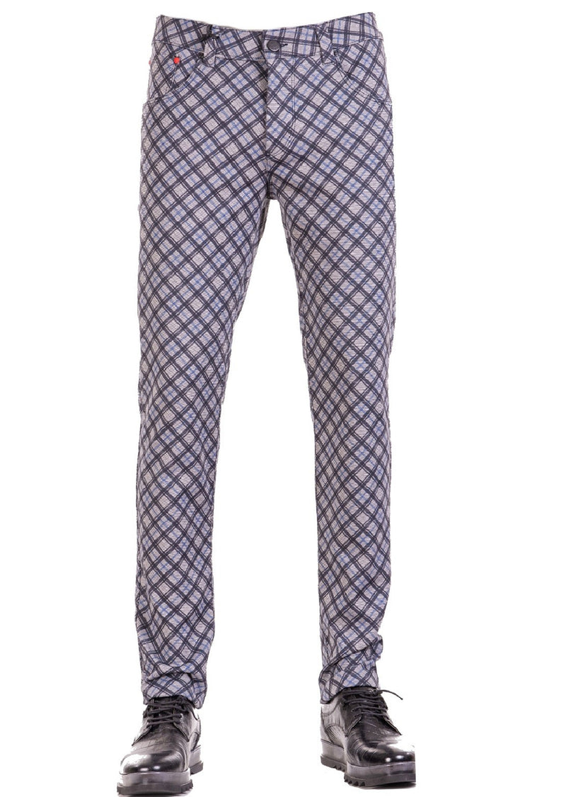 Gray Blue "Miami" Plaid Stretch Pants