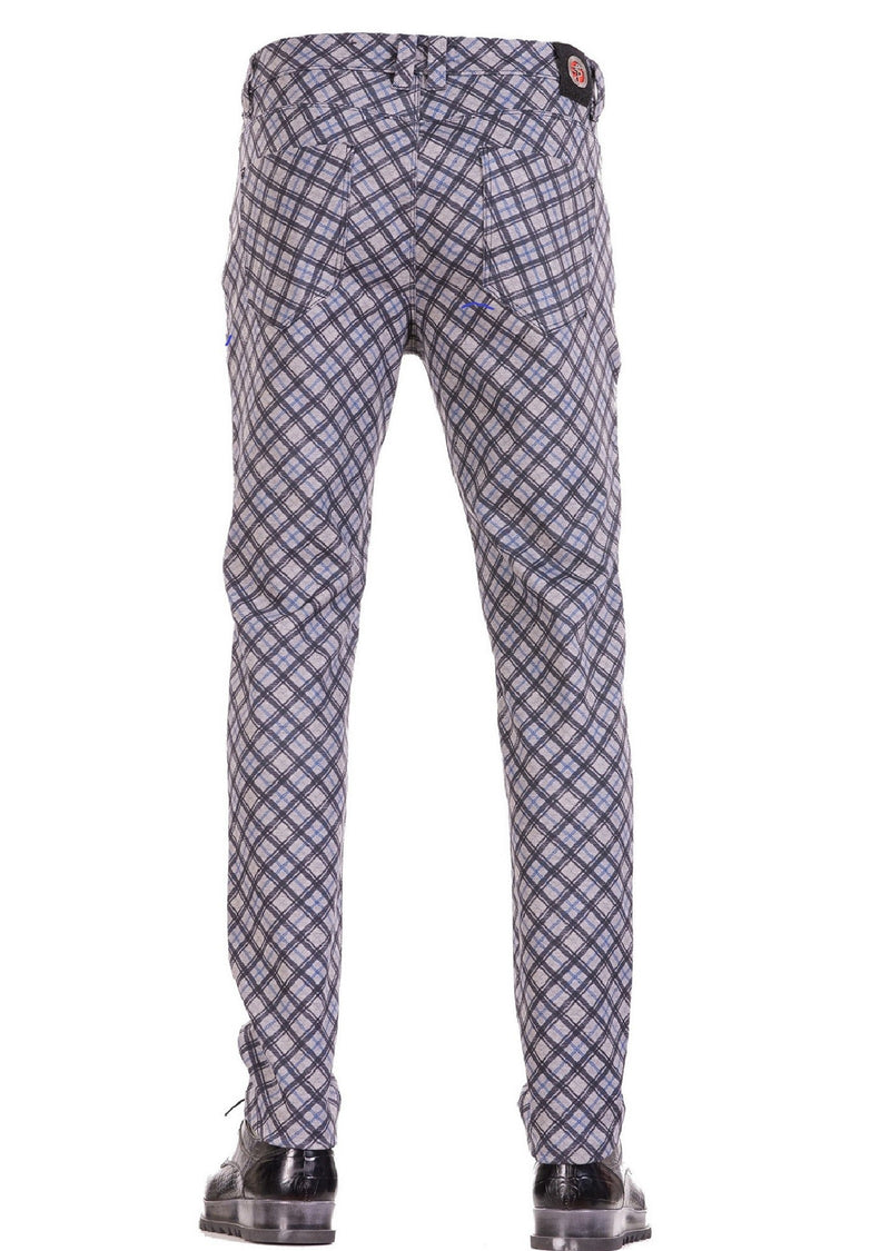 Gray Blue "Miami" Plaid Stretch Pants