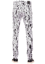 White "Alphabet" Print Luxe Pants