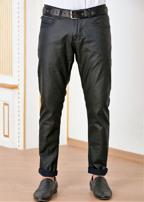 Black Zipper Waxed Pants