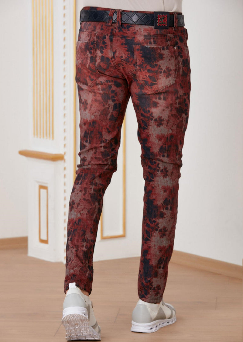 Burgundy Cloud Tie-Dye Jeans