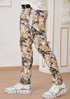 Beige Floral Cotton Print Pants