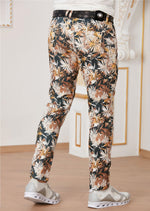 Beige Floral Cotton Print Pants