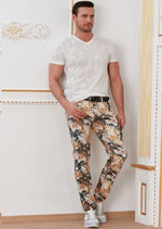 Beige Floral Cotton Print Pants